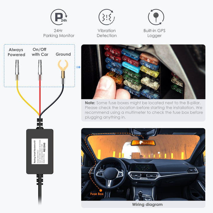 Rexing Dash Cam Smart Hardwire Kit with GPS Logger, Type-C Hard Wire Kit Fuse Only for R4 Dashcam, L4 Series and RH2 Series, Rexing 12V-30V to 5V/2A Type-C Port Charger Power Cord, Gift 8 Fuse Tap Cable and Installation Tool (11.5ft)