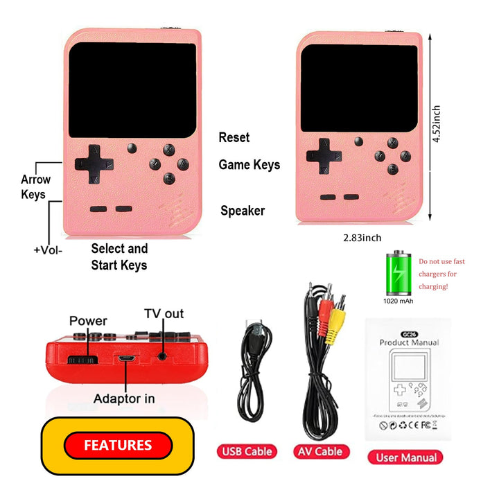 Handheld Video Game Console – 400 Games Pink