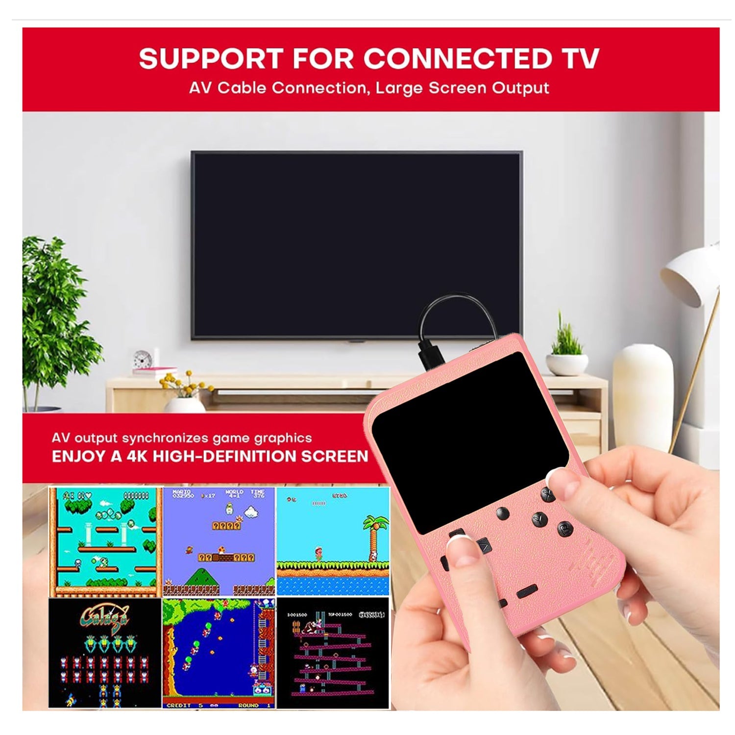 Handheld Video Game Console – 400 Games Pink