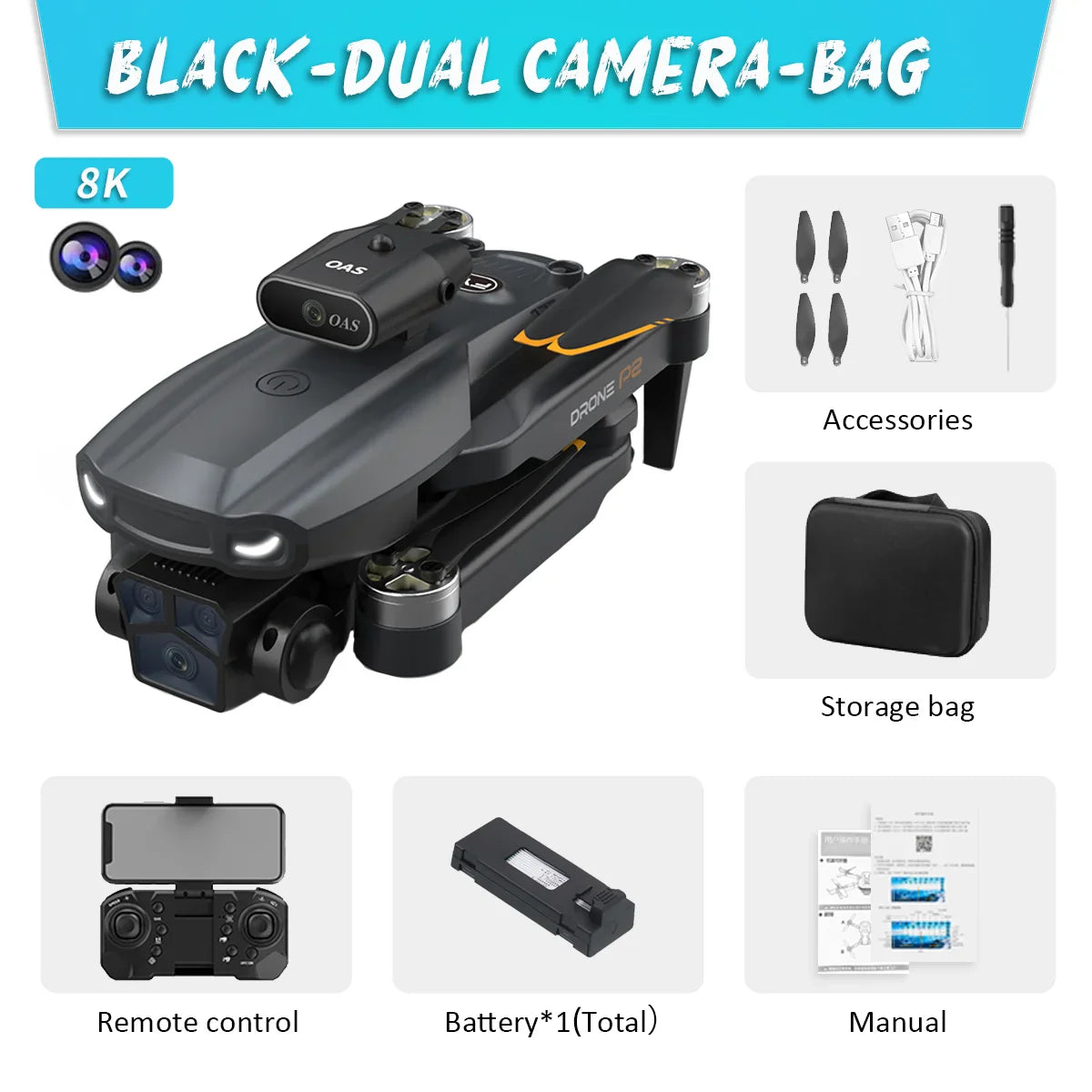 KBDFA P2 RC Drone – Dual HD Foldable Quadcopter