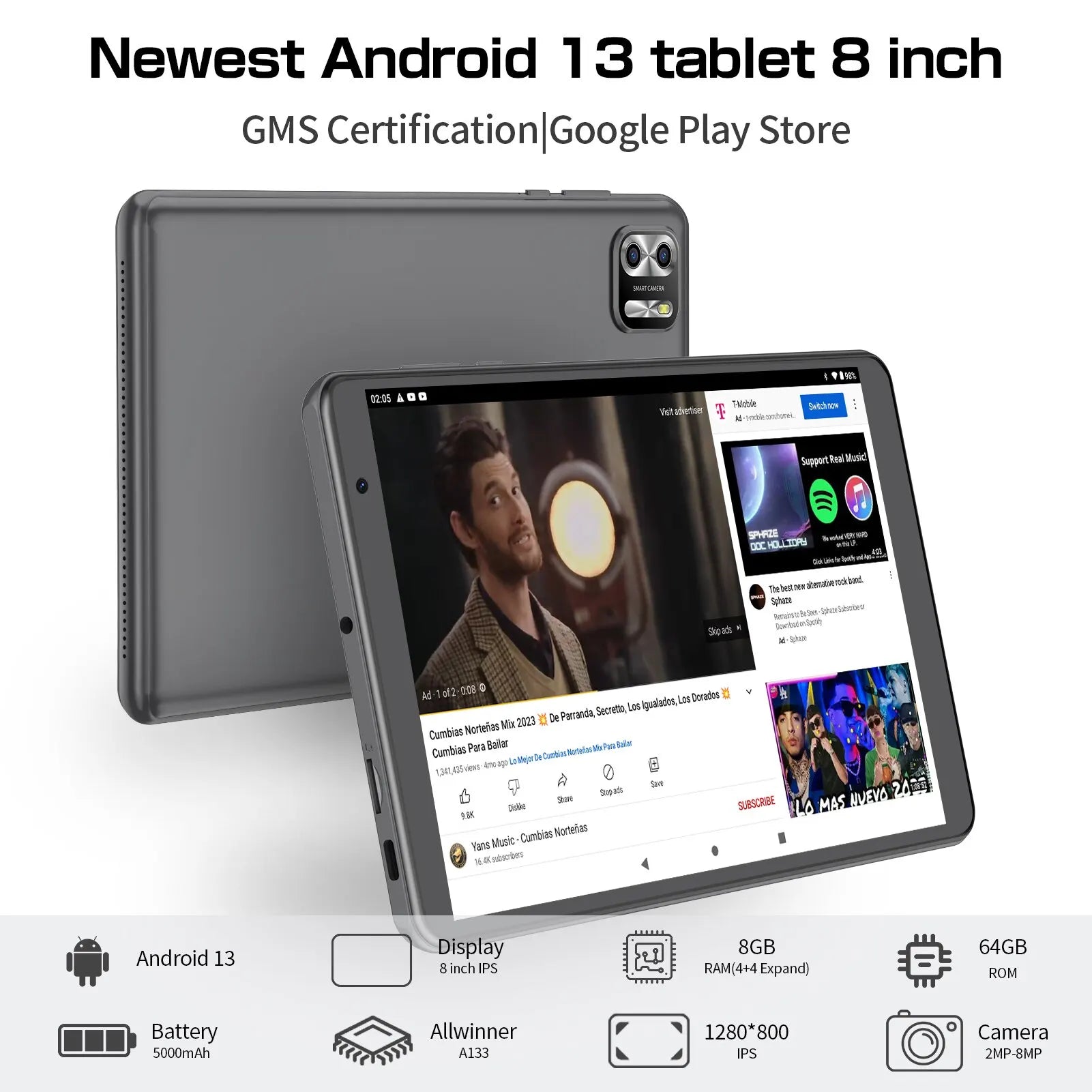 8-Inch Android 13 Tablet – 8GB RAM 64GB