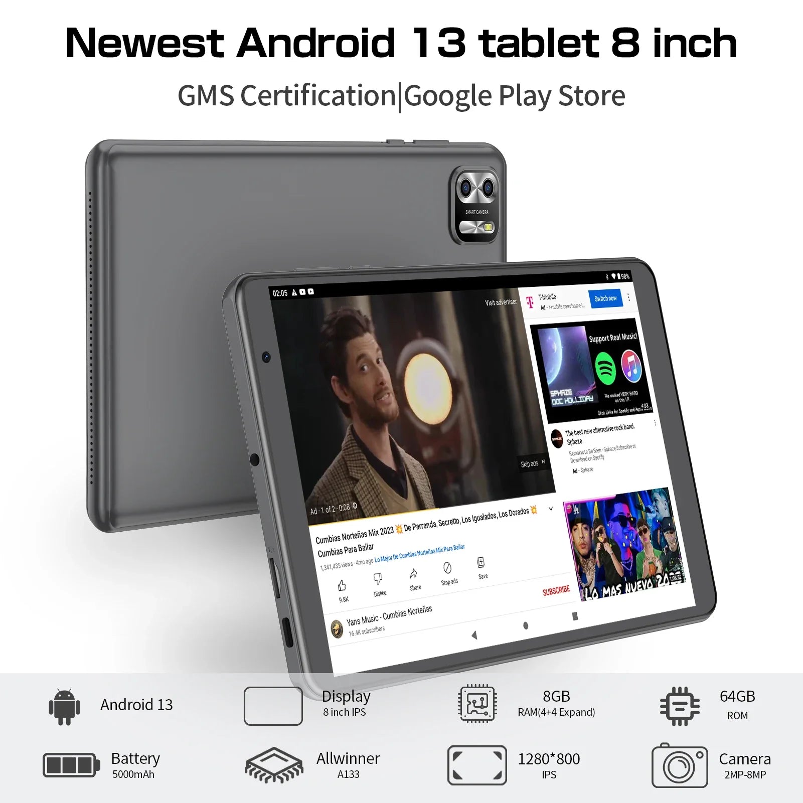 8-Inch Android 13 Tablet – 8GB RAM 64GB