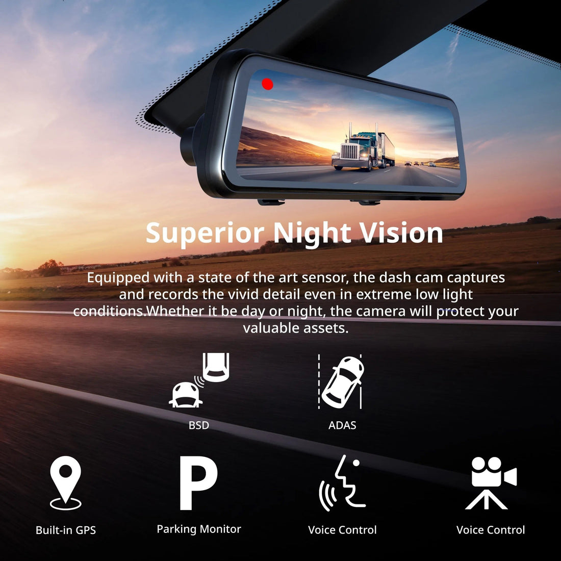 Rexing M1 Pro 2K Dual Mirror Dash Cam 1440p (Front) + 1080p (Rear)